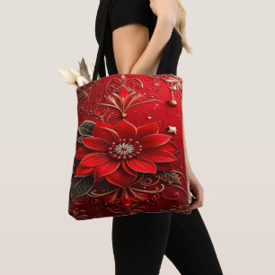 Röd blomma Holiday Tote Bag Tygkasse