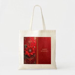 Röd blomma Holiday Tote Bag Tygkasse