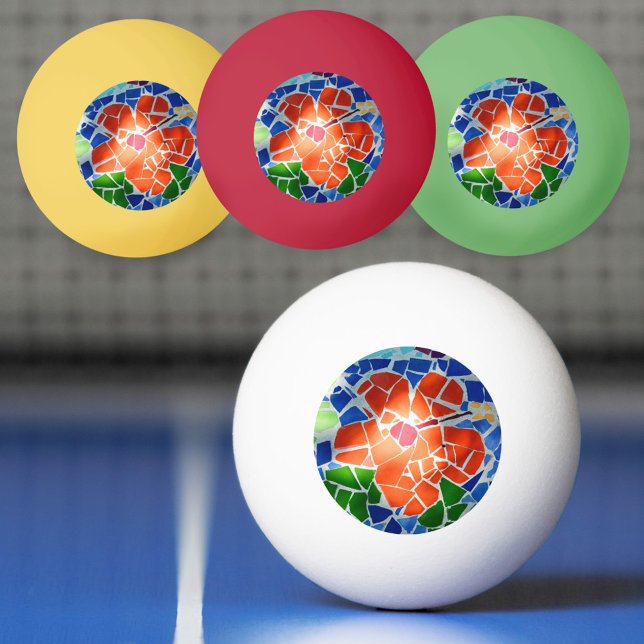 Röd blomma i färglös mosaik pingisboll (Skapare uppladdad)