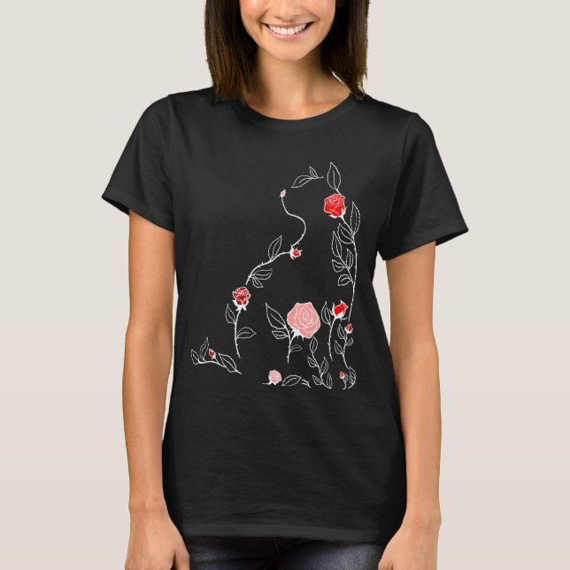 Röd Blomma Katt Röd Grafik T Shirt (Framsida)