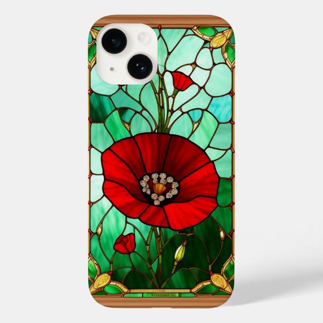 Röd blomma Livlig glaskonst (Baksida)