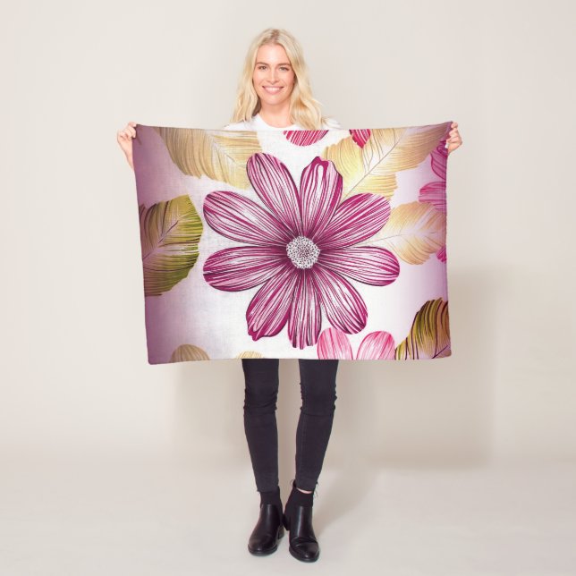 Röd blomma med Löv Fleecefilt (På plats)