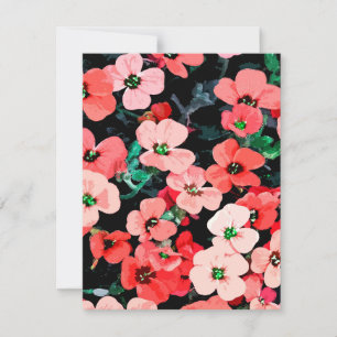 Röd blomma med vattenfärg anteckningskort