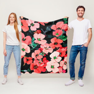 Röd blomma med vattenfärg fleecefilt