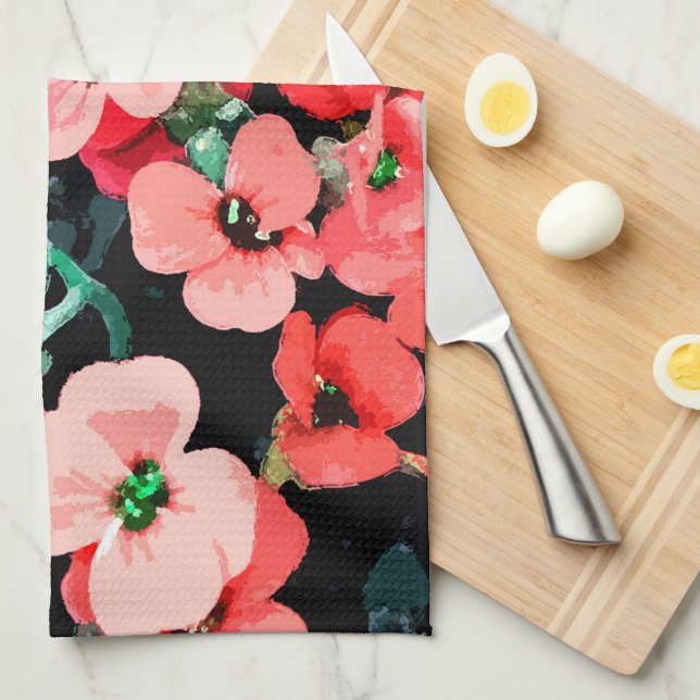 Röd blomma med vattenfärg kökshandduk (Vikt i Fjärdedel)