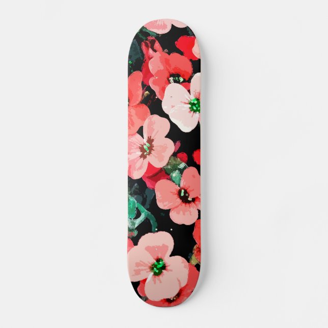 Röd blomma med vattenfärg mini skateboard bräda 18,5 cm (Framsida)