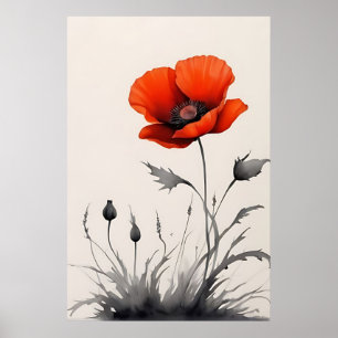 Röd blomma med vattenfärg poster