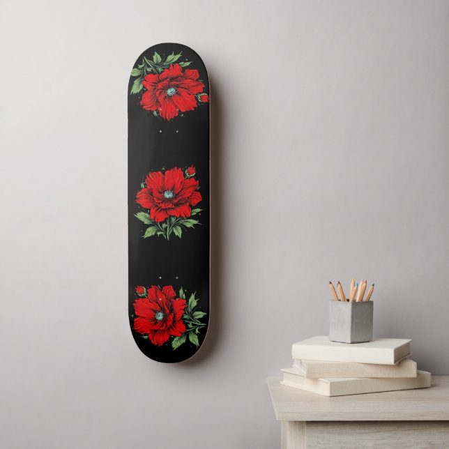 Röd blomma mini skateboard bräda 18,5 cm (Väggkonst)