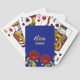 Röd blomma och löv blå casinokort