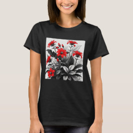 Röd blomma på svartvit växt t shirt