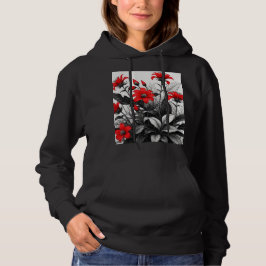 Röd blomma på svartvit växt t shirt