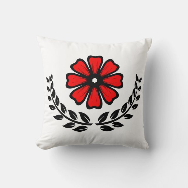 Röd blomma - Polyester Dekorativ kudde 16 tum x 16 (Framsida)