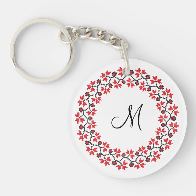 Röd blomma ring Personlig Monogram Initial (Framsidan)