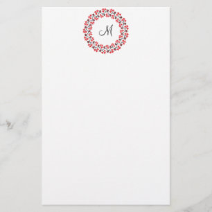 Röd blomma ring Personlig Monogram Initial Brevpapper
