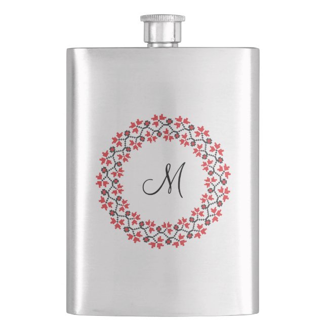 Röd blomma ring Personlig Monogram Initial Fickplunta (Framsidan)