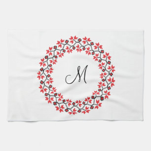 Röd blomma ring Personlig Monogram Initial Kökshandduk