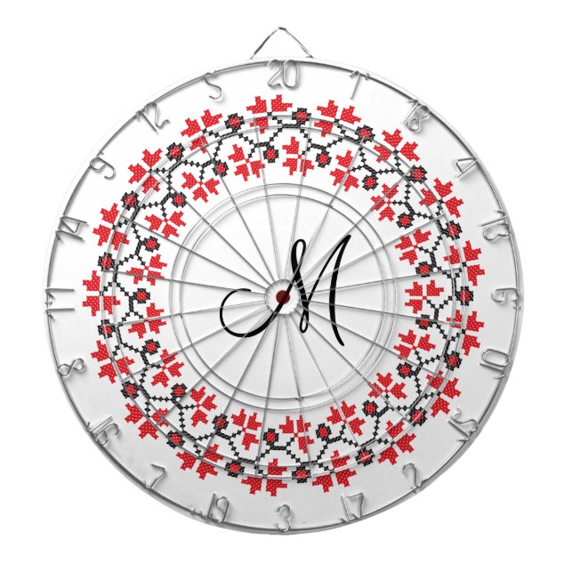 Röd blomma ring Personlig Monogram Initial Piltavla (Framsidan)
