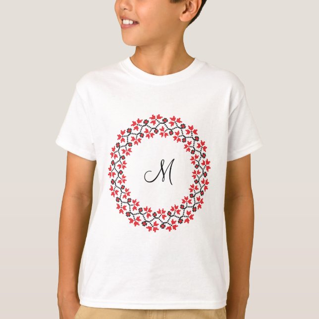 Röd blomma ring Personlig Monogram Initial Tee (Framsida)