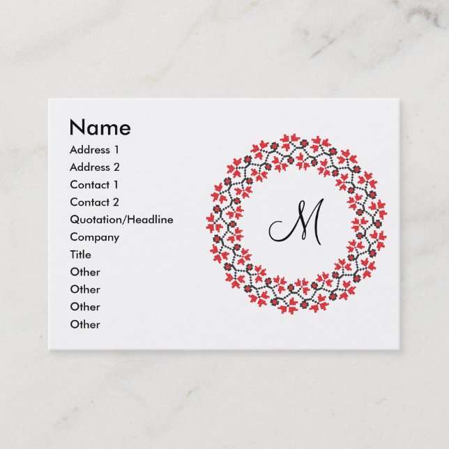 Röd blomma ring Personlig Monogram Initial Visitkort (Framsida)