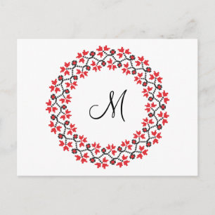 Röd blomma ring Personlig Monogram Initial Vykort