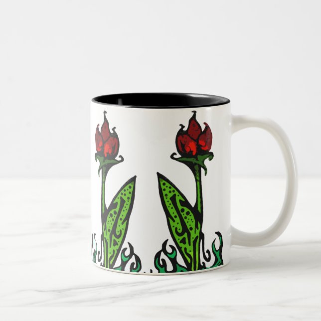 Röd blomma som upprepar muggen Två-Tonad mugg (Höger)