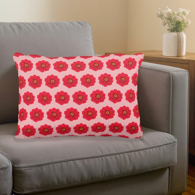 Röd blomma sömlöst mönster accentkudde prydnadskudde (Accent pillow with seamless pattern of a red flower)