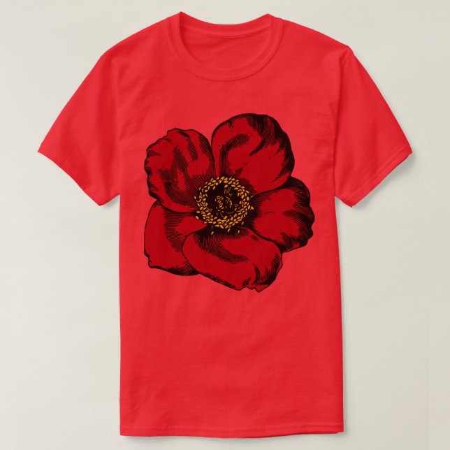 Röd blomma t shirt (Design framsida)