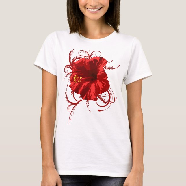 Röd blomma tee shirt (Framsida)