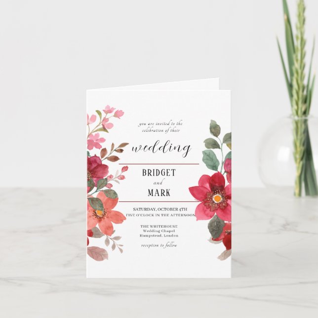 Röd blomma utan timer inbjudan (Framsida)