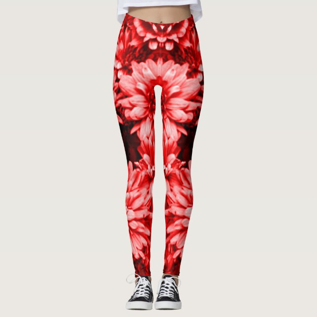 Röd blommadamasker leggings (Framsida)