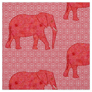 Röd blommaelefant - djupt - och korall tyg