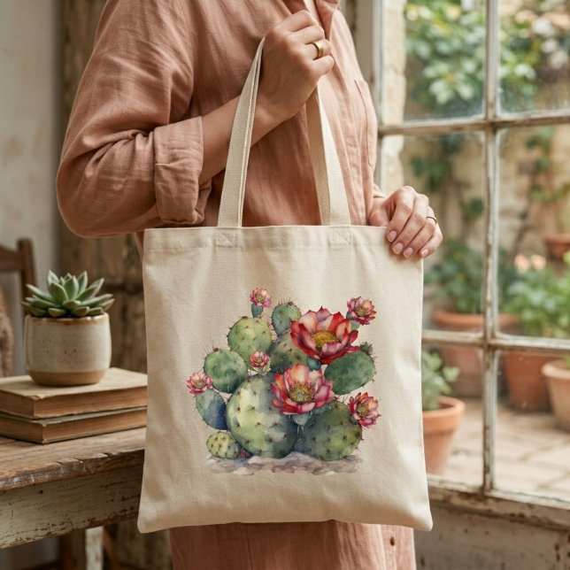 Röd Blommande Kaktus Tygkasse (Skapare uppladdad)