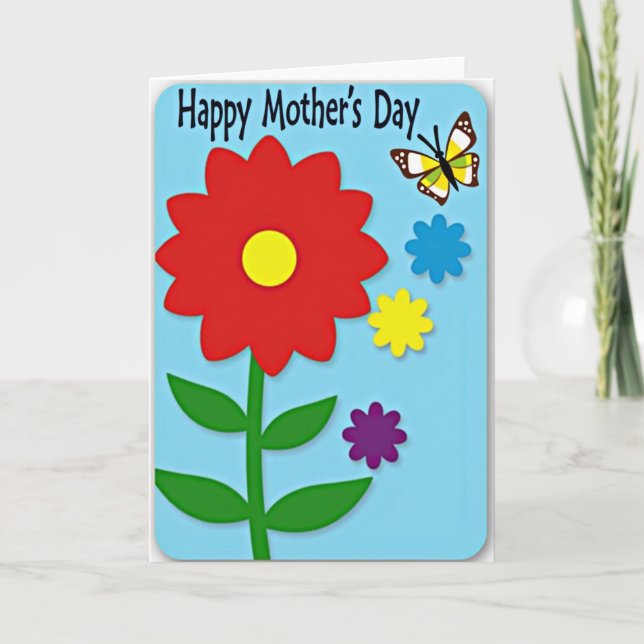Röd Blommande Morsdags Konstkort Kort (Framsida)