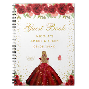 Röd Blommig Blond Hår Prinsessa Sweet Sixteen Anteckningsbok