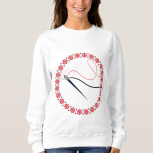 Röd Blommig Brodyr Nålar och Trådar Estetisk  T Shirt