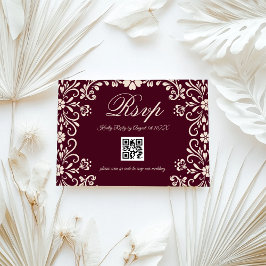 Röd Blommig Bröllops QR OSA Kort