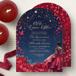 Röd Blommig Celestial Prinsessa Elegant Quinceaner Inbjudningar