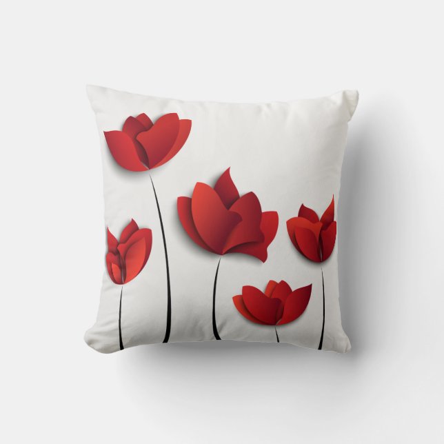 Röd blommig designkudde kudde (Framsida)