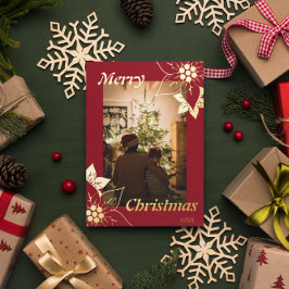 Röd Blommig Elegant God Jul Porträtt Foto