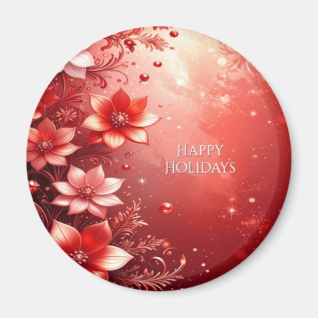 Röd Blommig Festlig Magnet (Framsidan)
