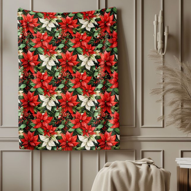Röd Blommig Fil Klassisk Jul Sofa Stil Fleecefilt (Red Floral Blanket Classic Christmas Couch Style)