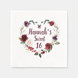 Röd Blommig Hjärtlig Sweet 16-fest Pappersservett