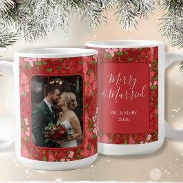 Röd Blommig Jul Personlig Foto Kaffe Mugg