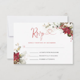 Röd Blommig Julbröllop RSVP-kort OSA Kort