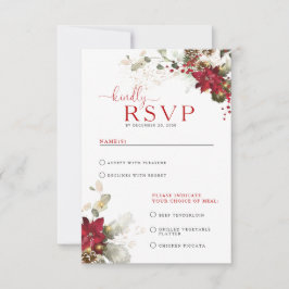 Röd Blommig Julbröllop RSVP-kort OSA Kort