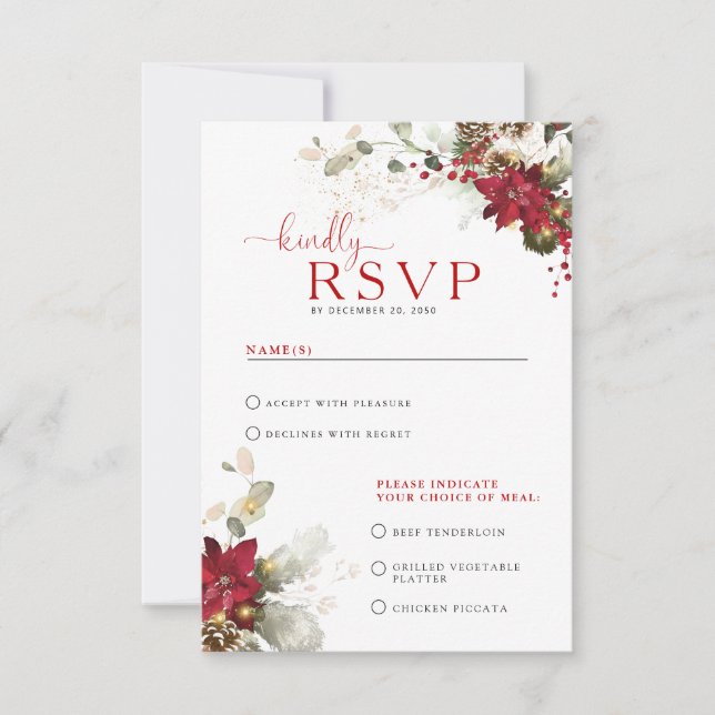 Röd Blommig Julbröllop RSVP-kort OSA Kort (Framsida)