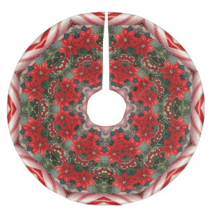 Röd Blommig Julgran Stryk Julgransmatta Borstad Polyester