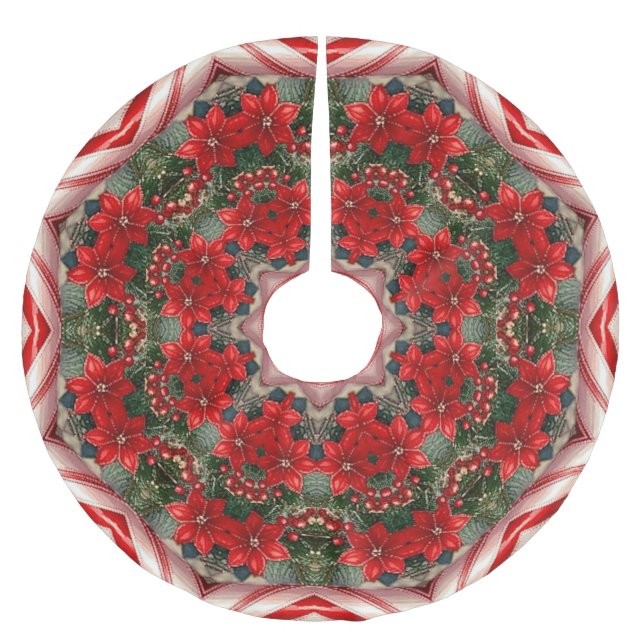 Röd Blommig Julgran Stryk Julgransmatta Borstad Polyester (Framsidan)