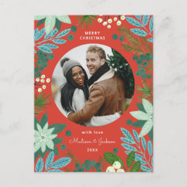Röd blommig julkort julfirande helg vykort
