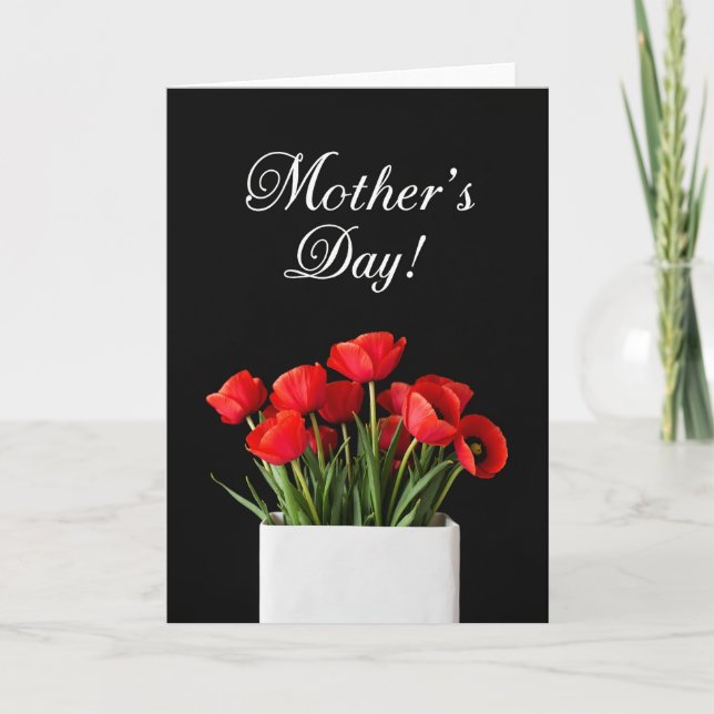 Röd blommig mödersdagsgratulationskort kort (Framsida)